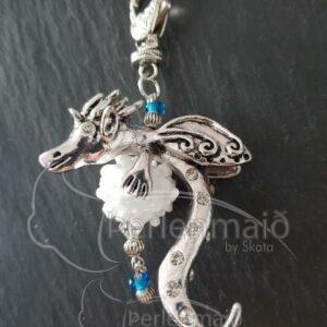 Glasperlen Anhänger Drache Türkis weiß