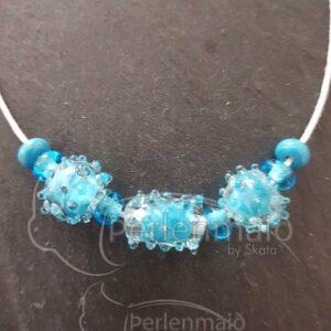 Glasperlen Kette Tupfen türkis