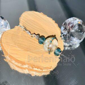 Glasperlen Lamellen Kette Aqua splash