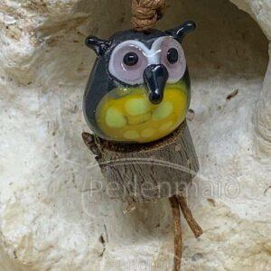 Glasperlen Anhänger Eule Ugla gelb