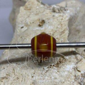 Bikonische Perle braun  mit gelb