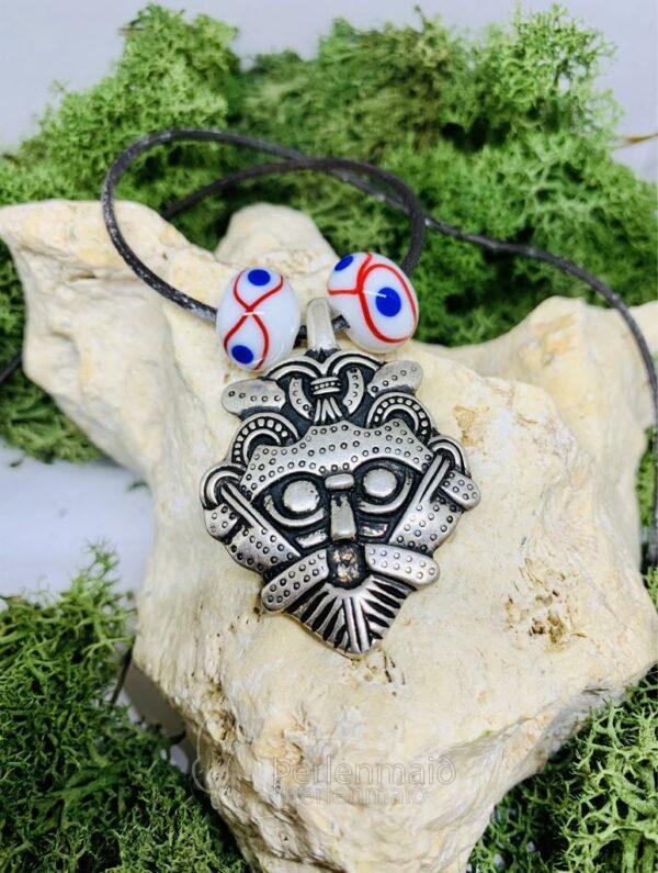 Gnezdovo Masken Amulett Silber mit Glasperlen