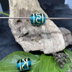 Streifenperle Tonne meergrün gelb