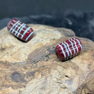 Melonenperle Walz rot mit Streifen weiß/türkis